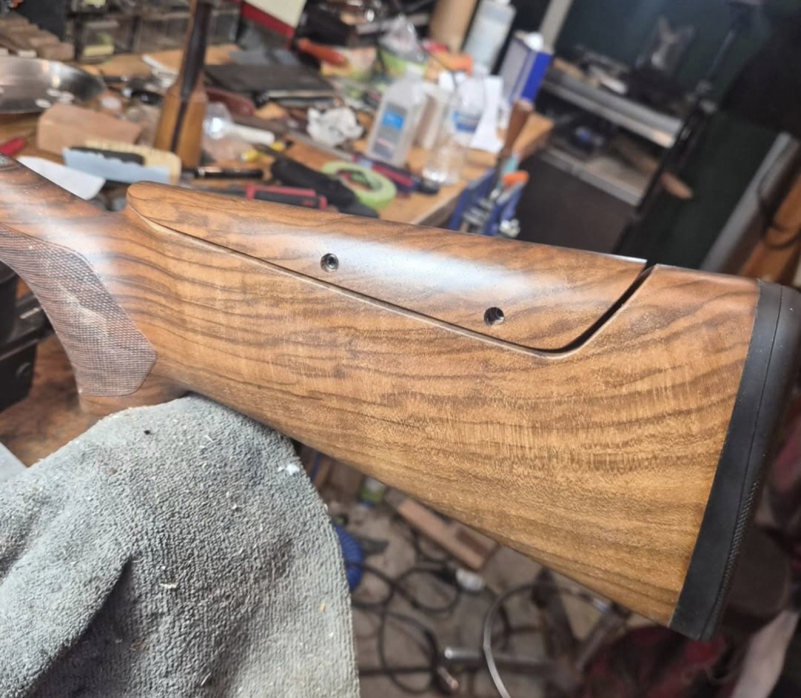 Rifle stock in progress on the workbench