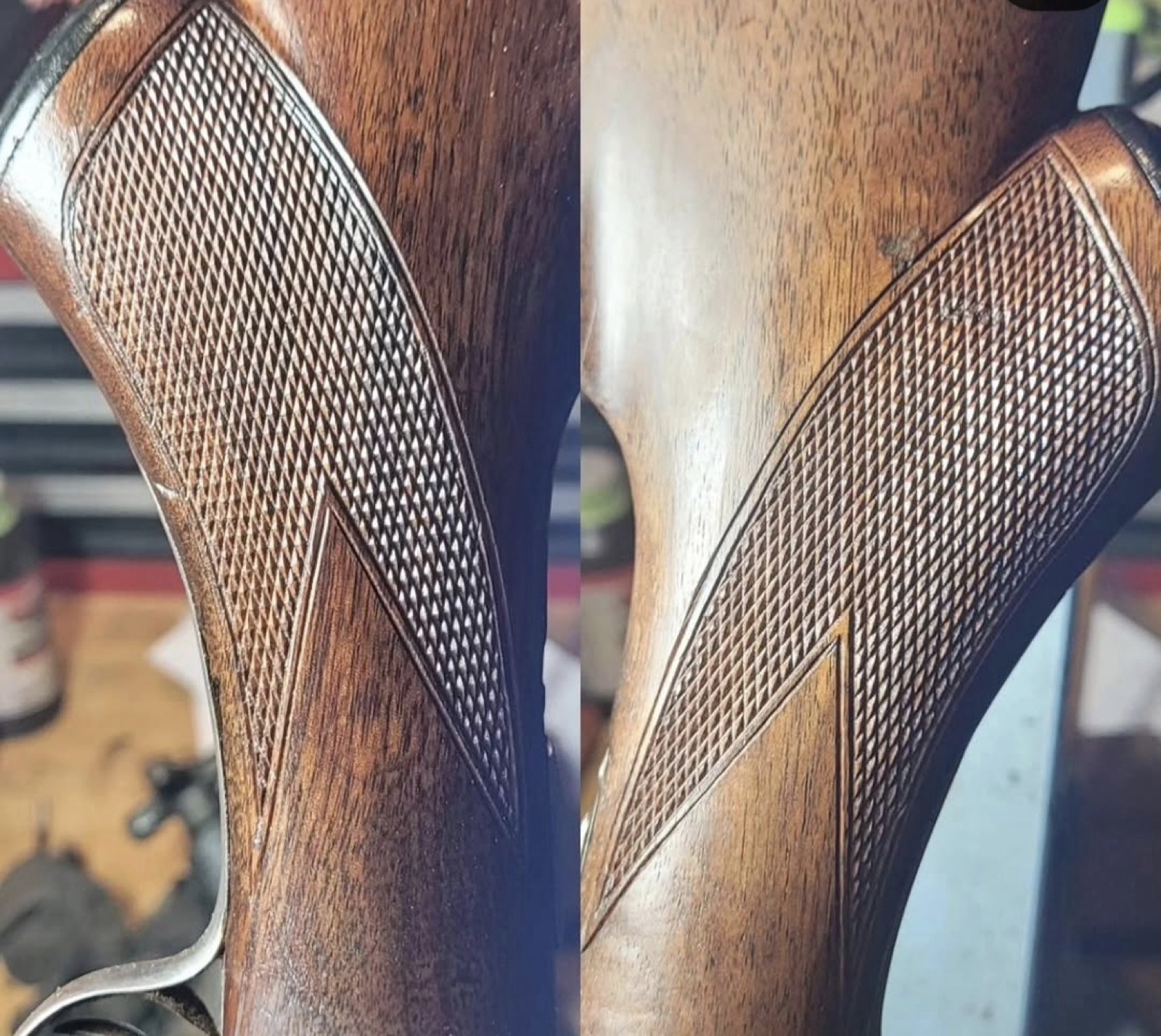 Re-cut checkering, before and after
